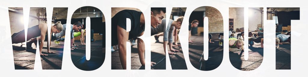 the word workout cutout with HIIT exercisers in the background